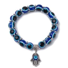 Stretch Bracelets Blue Beads Evil Eyes Bracelet Hamsa Hand of Fatima Lucky Charm for Girl Women