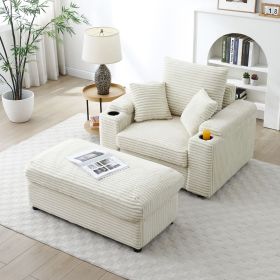 Oversized Accent Chair with Ottoman, Single Sofa Chair with Large Seat and Extra Wide Armrests