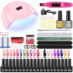 MOSKANY Professional Nail Set Nail Gel Kit With 120W/54W UV Nail Lamp And Nail Drill For All Drying Gel Nail Polish Manicure Set (Color: YH33-1)