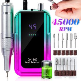 45000RPM Nail Drill Machine Blue Red Gradient Colour Portable Nail Drill Machine Plug-in Nail Polisher for Home Nail Salon Gel Nail Polishing (Color: Green-USB)